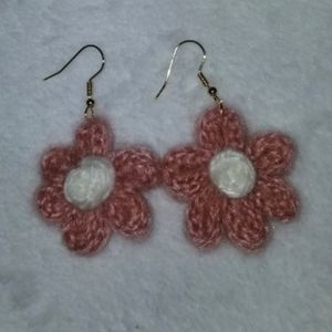 B2G1F! Pink and White Crocheted Flower Earrings